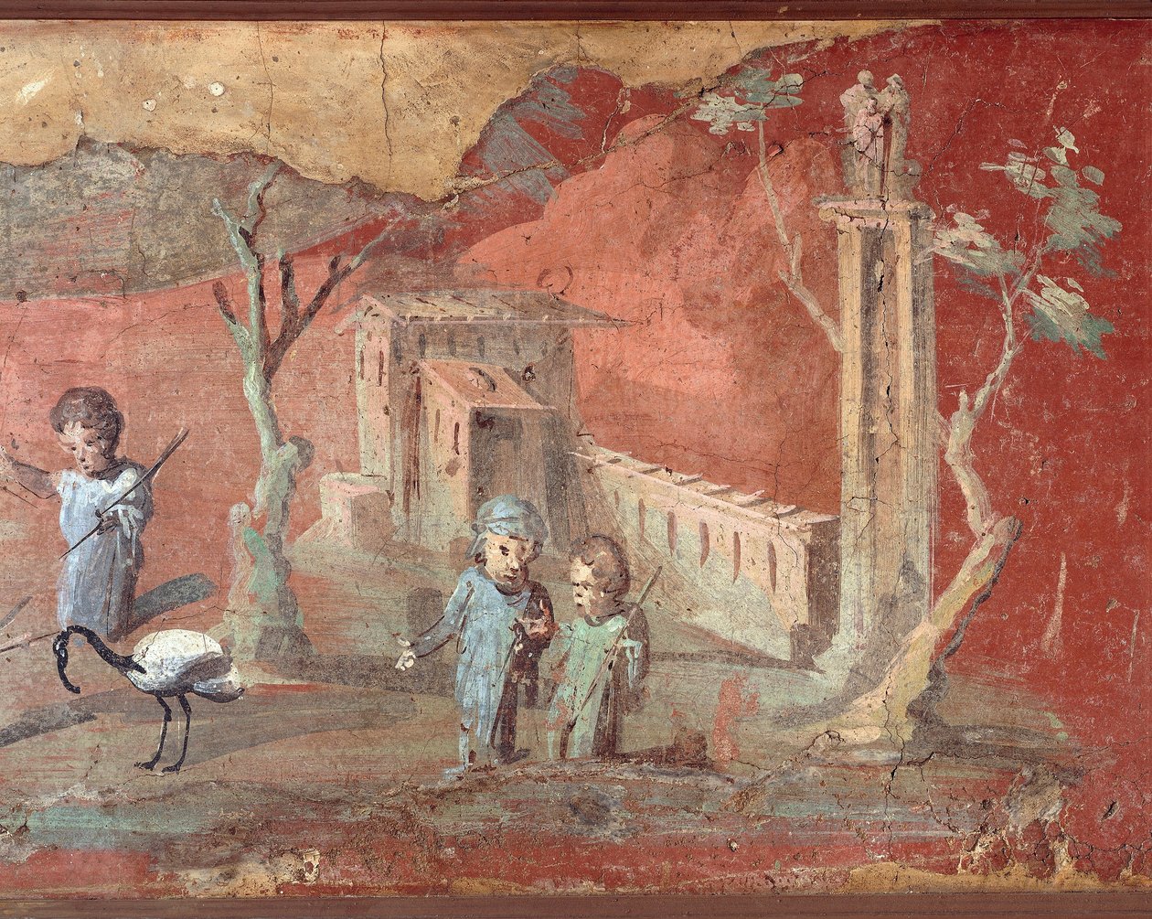 Fresque Romaine Ancienne avec Scène Rurale - Roman Roman