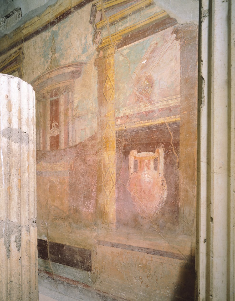 Détail des fresques dans la salle du triclinium, Maison du Labyrinthe, Pompéi, Campanie, Civilisation romaine - Roman Roman