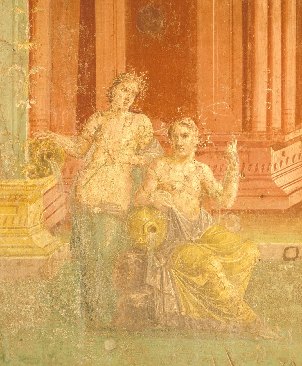 Fresque en quatrième style pompéien sur fond rouge, Maison de Pinario Ceriale, Pompéi, Campanie, Civilisation romaine - Roman Roman