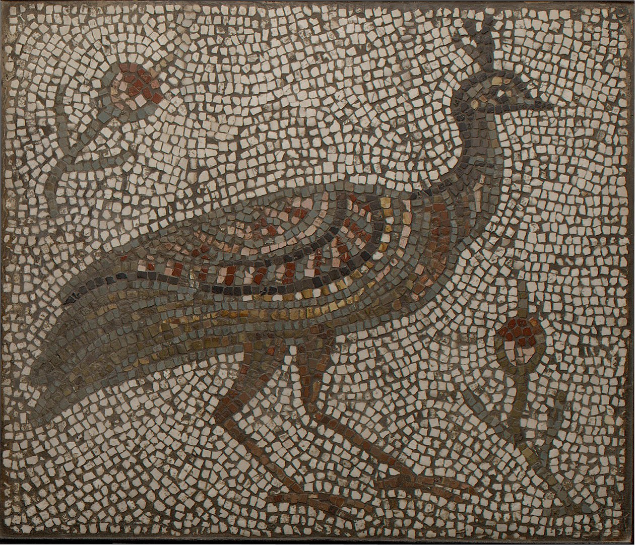 mosaïque avec un paon et des fleurs, 3e-4e siècle (mosaïque) - Roman Roman