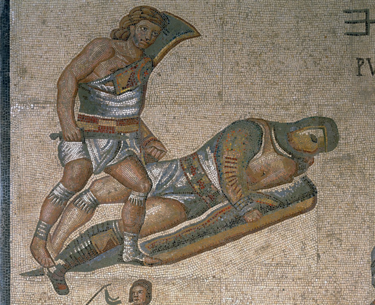 Mosaïque montrant une scène de gladiateurs combattants (détail) - Roman Roman