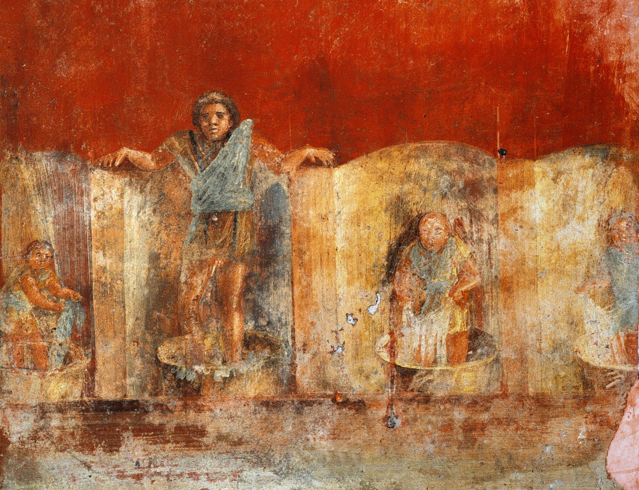 Fresque de pilier représentant la fabrication de la laine, de Pompéi, Fullonica de Veranio Ipseo - Roman Roman