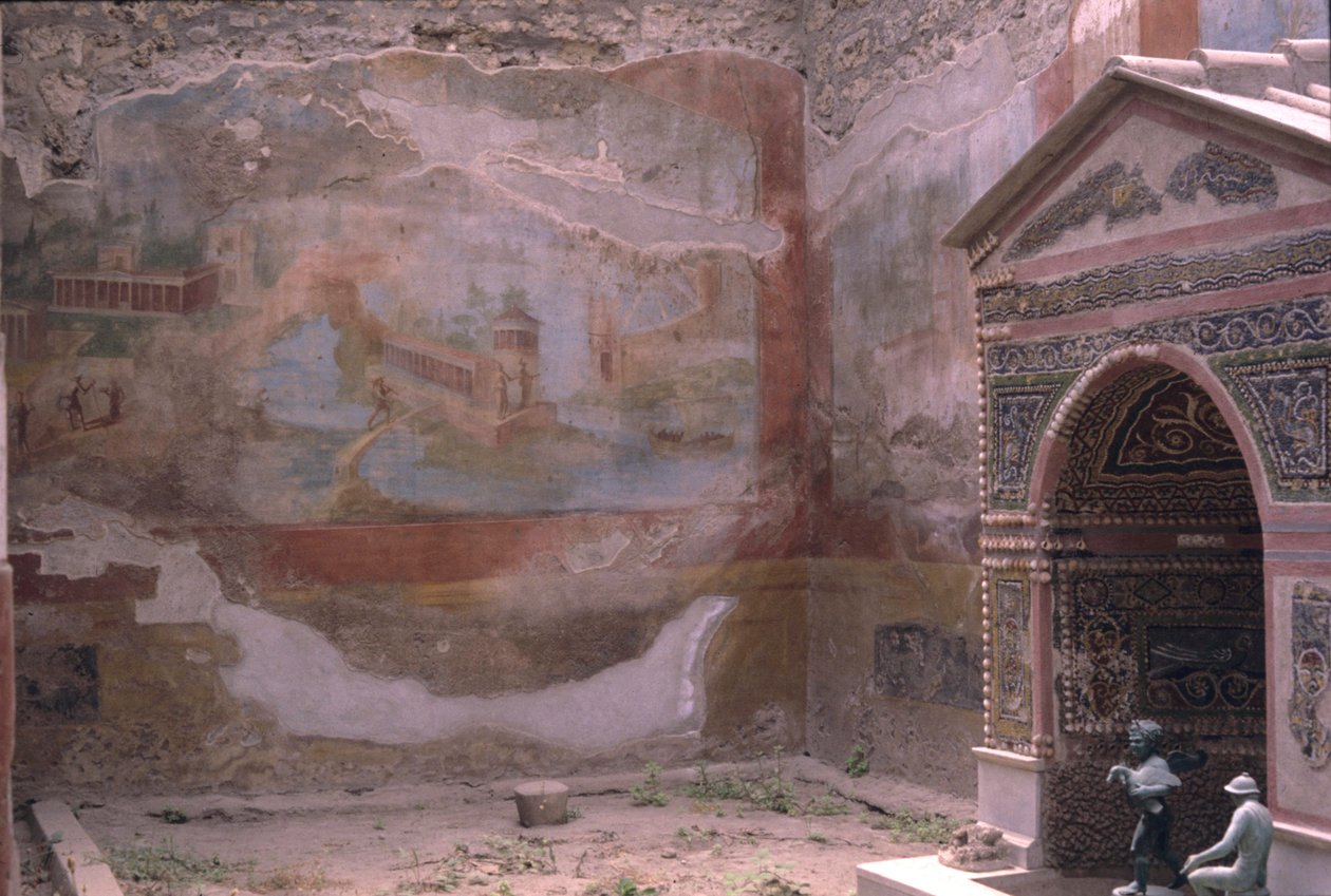 Pompéi, Casa de Diana, fontaine amphitrite et peinture murale, Italie (photo) - Roman Roman