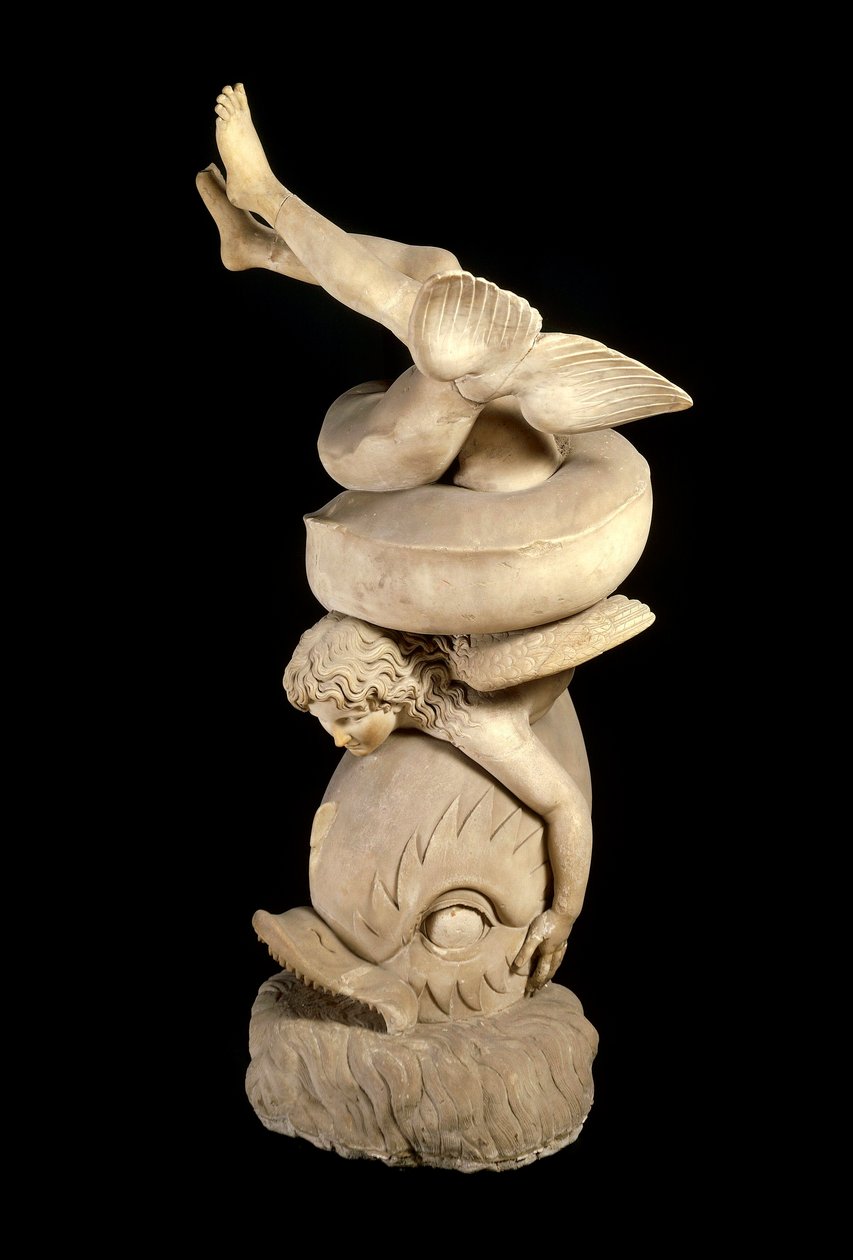 Art romain : Éros sur un dauphin Sculpture d
