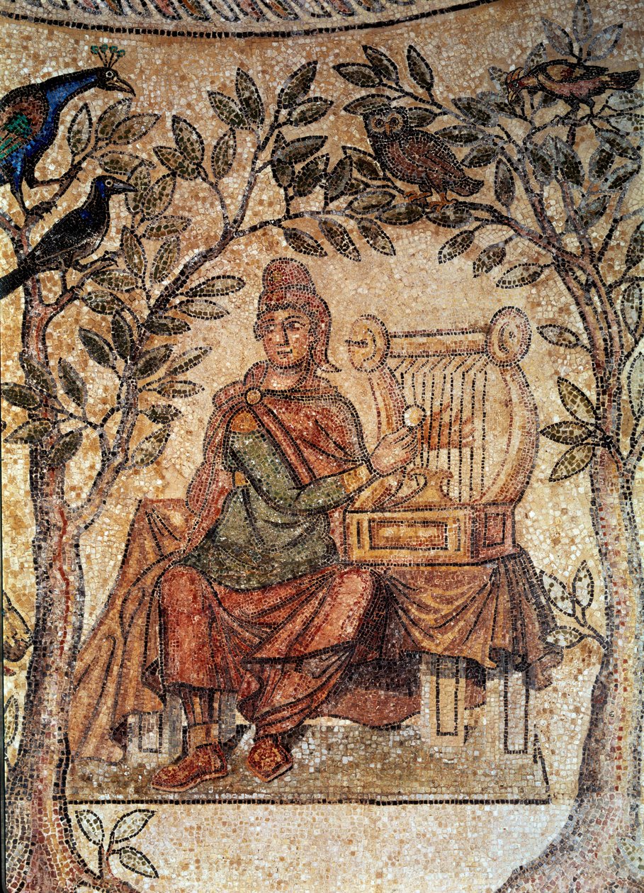 Art romain : Orphée charmant les oiseaux. Mosaïque de Blanzy-les-Fismes - Roman Roman