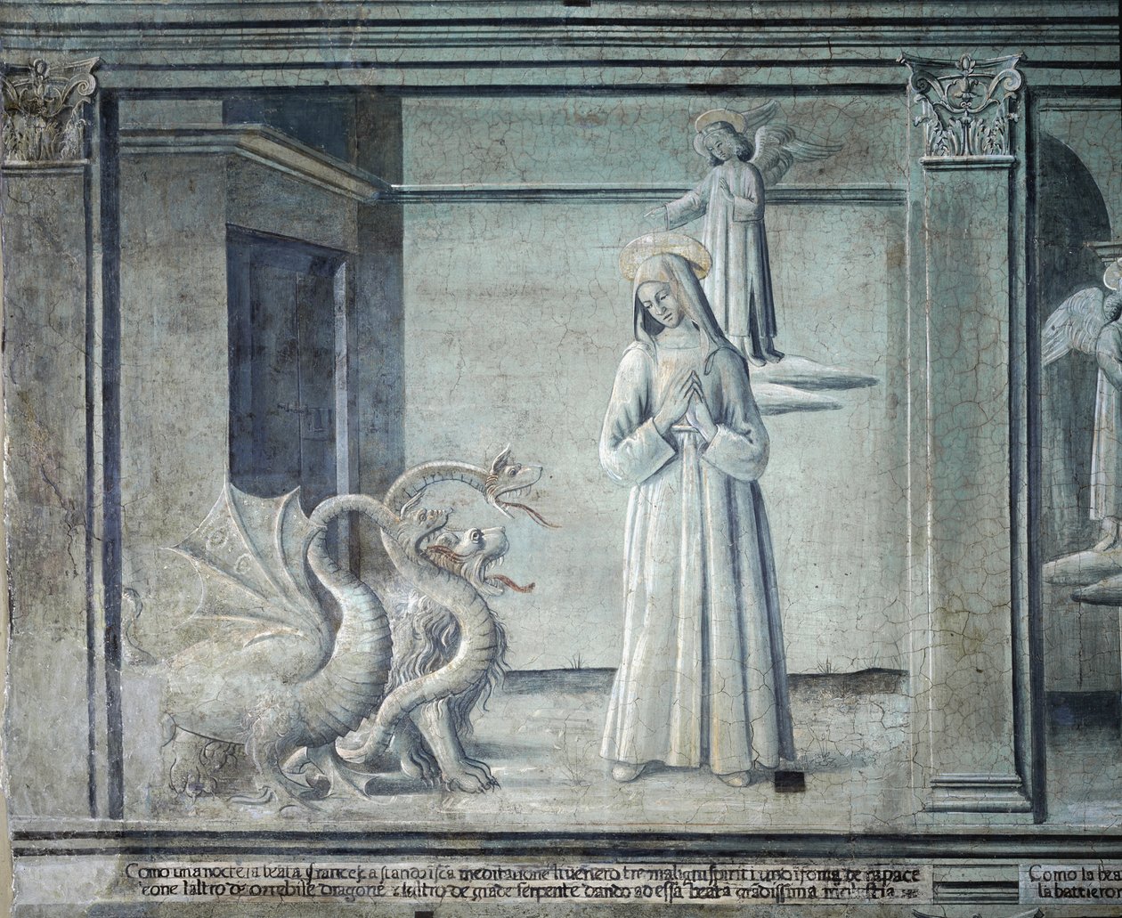 Vie de sainte Françoise Romaine, poursuivie par les démons sous forme de monstres, école romaine - Roman School