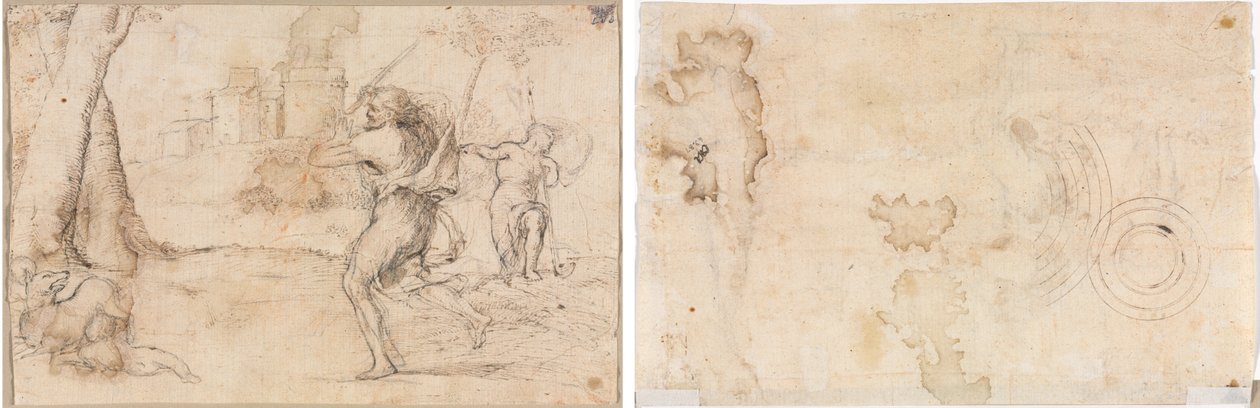 Romulus et Remus trouvés par Faustulus (recto) Cercles concentriques (verso) - Romanino