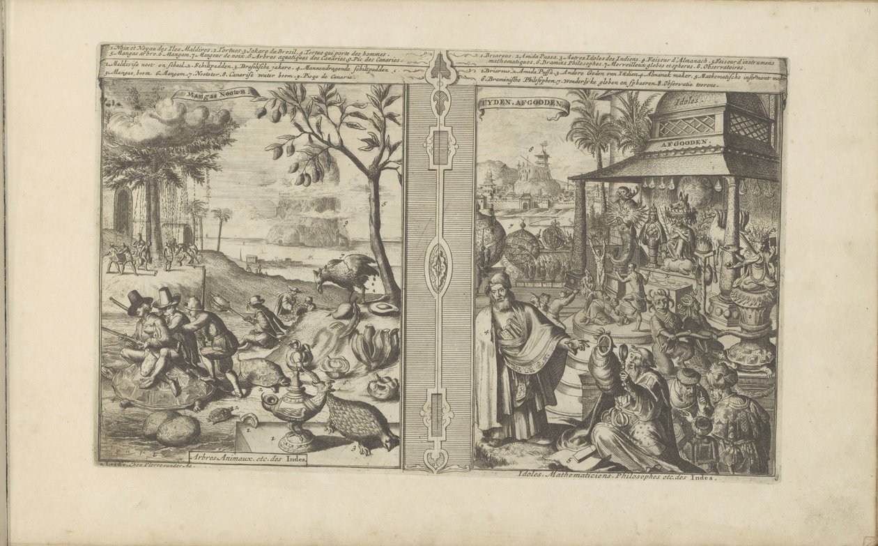 Arbres, animaux et noix; Adoration des idoles - Romeyn de Hooghe