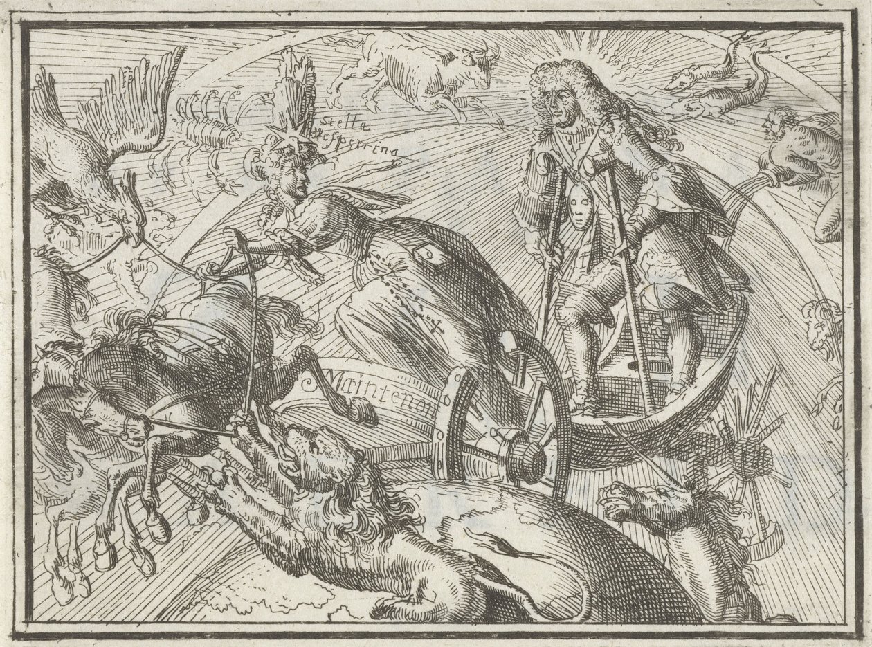 Caricature représentant Louis XIV en Apollon dans son char, 1701 - Romeyn de Hooghe