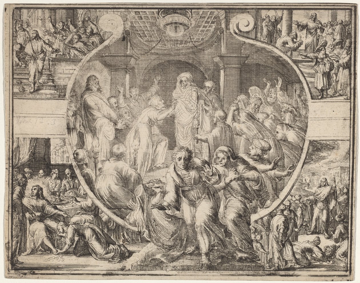 Résurrection de Lazare avec des scènes de la vie du Christ - Romeyn de Hooghe