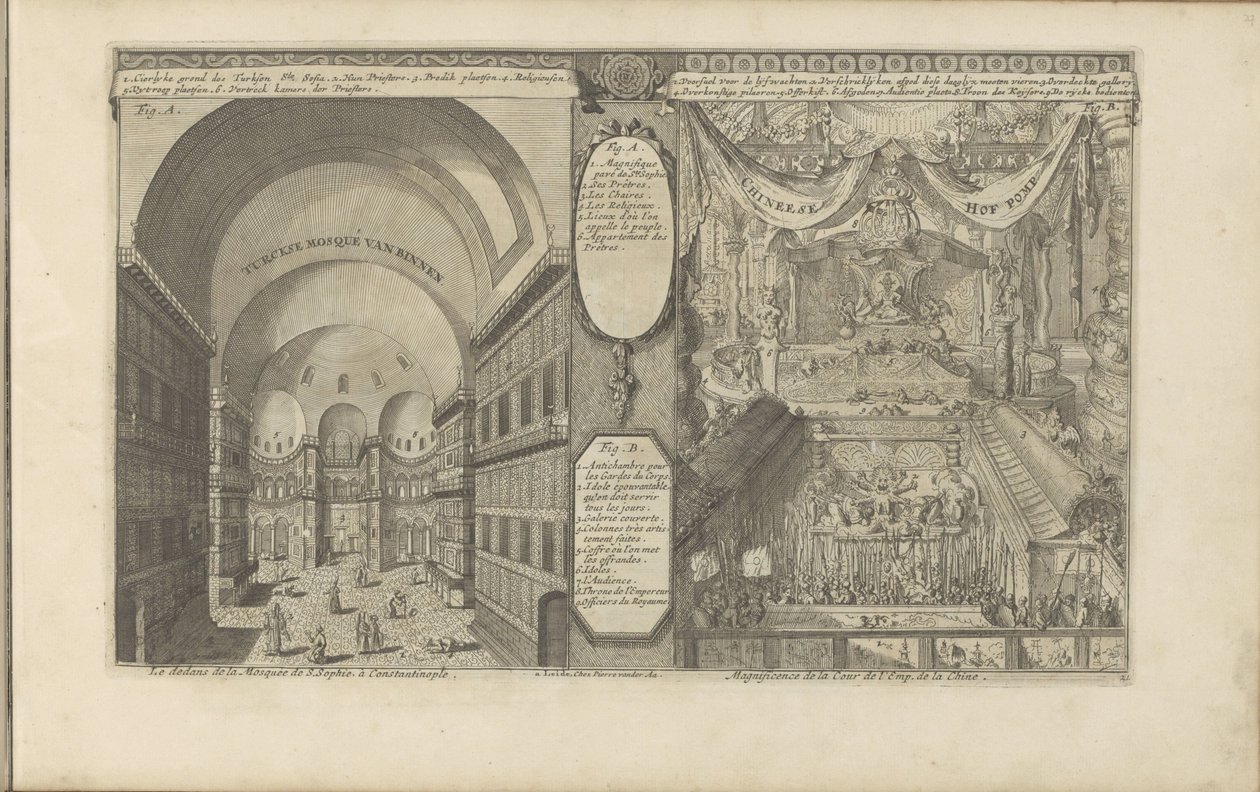 Mosquée turque à Constantinople; Cour impériale en Chine (Les Indes Orientales et Occidentales) - Romeyn de Hooghe