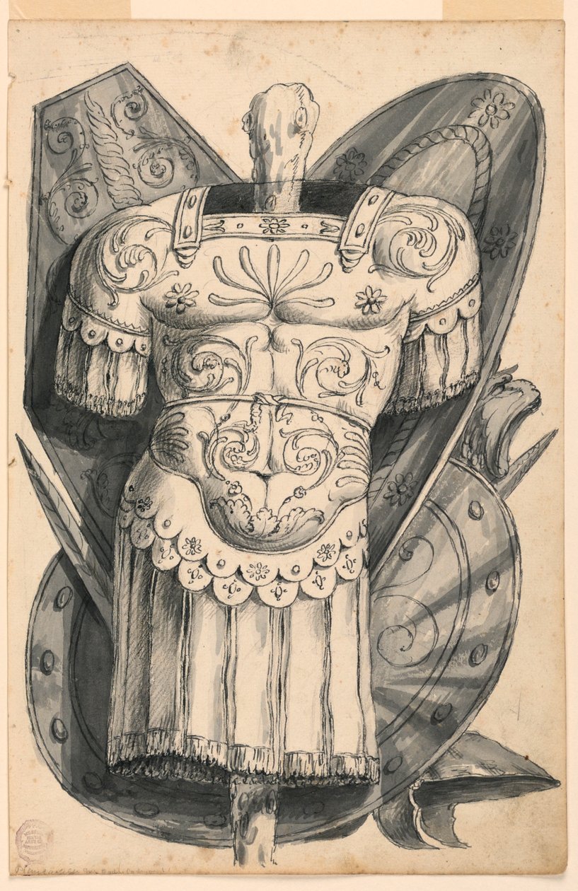 Dessin, trophée avec armes, 1830-1850 - Romolo Achille Liverani