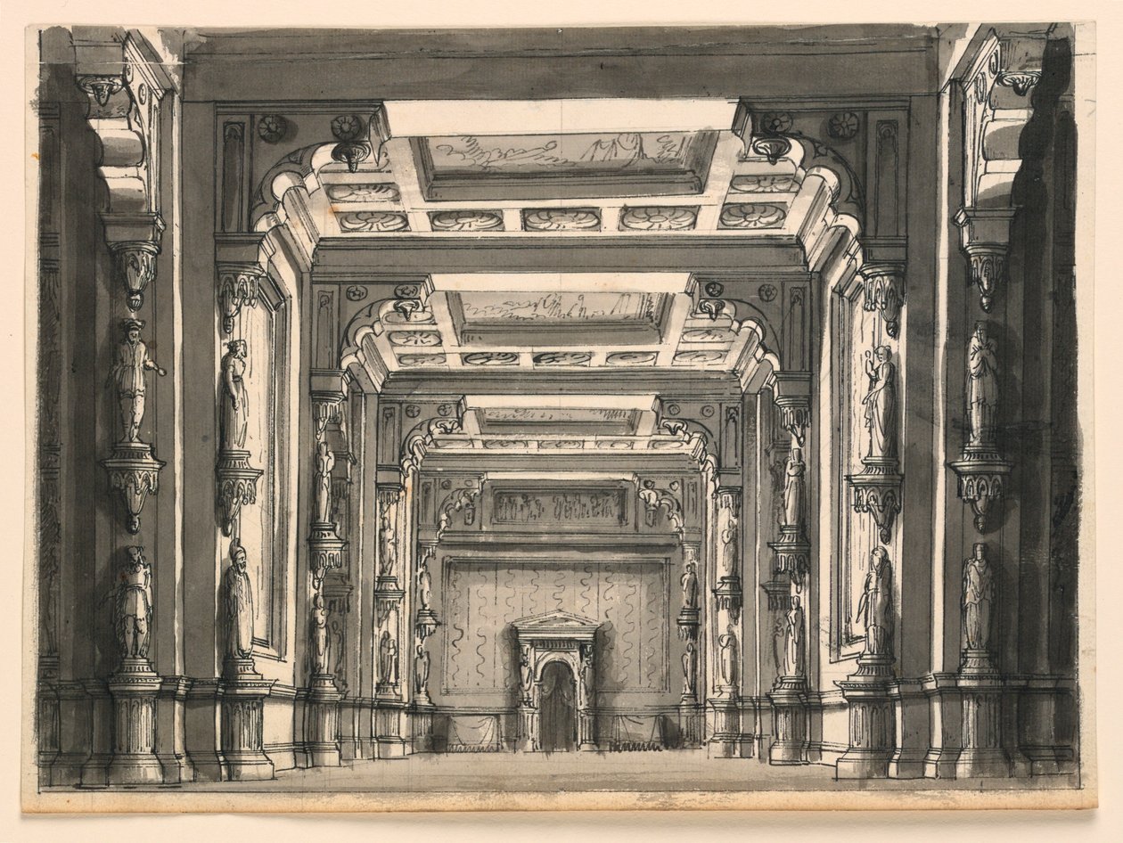 Décor de scène, intérieur de salle gothique - Romolo Achille Liverani