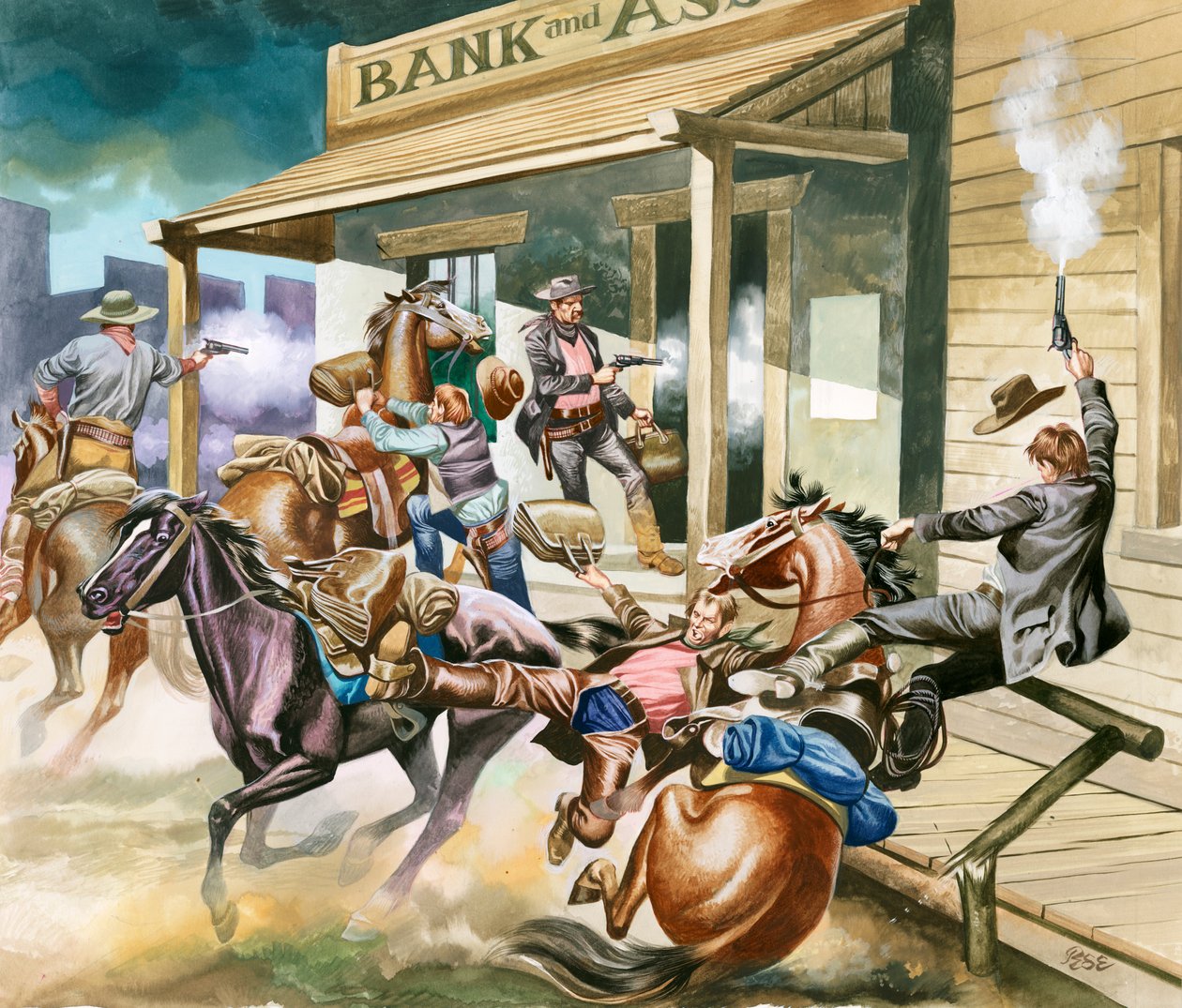 Braquage de banque se déroulant dans le Far West. - Ron Embleton