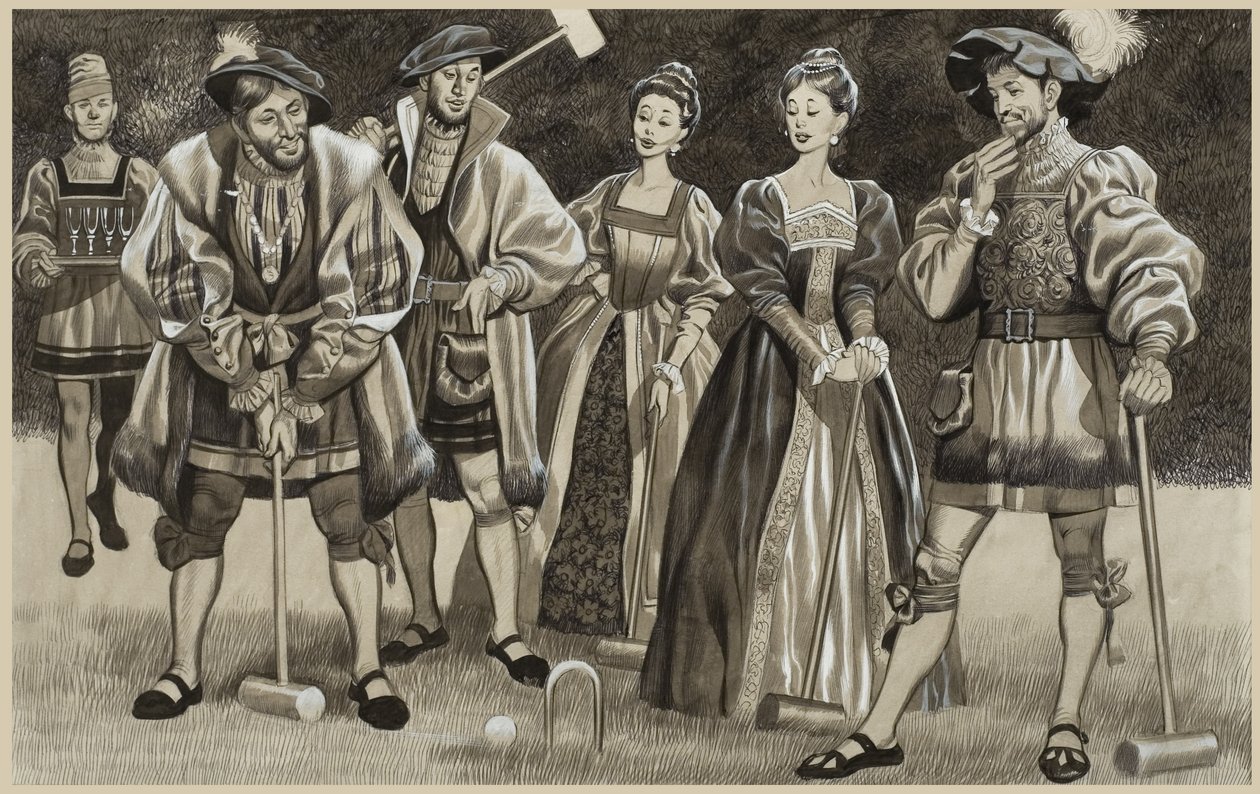 François Ier (1494-1547) jouant au croquet (gouache sur papier) - Ron Embleton
