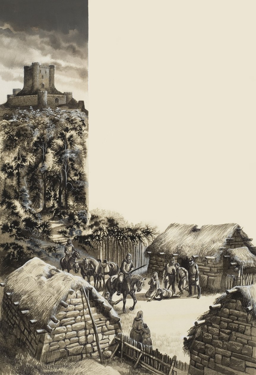 Village médiéval (gouache sur papier) - Ron Embleton