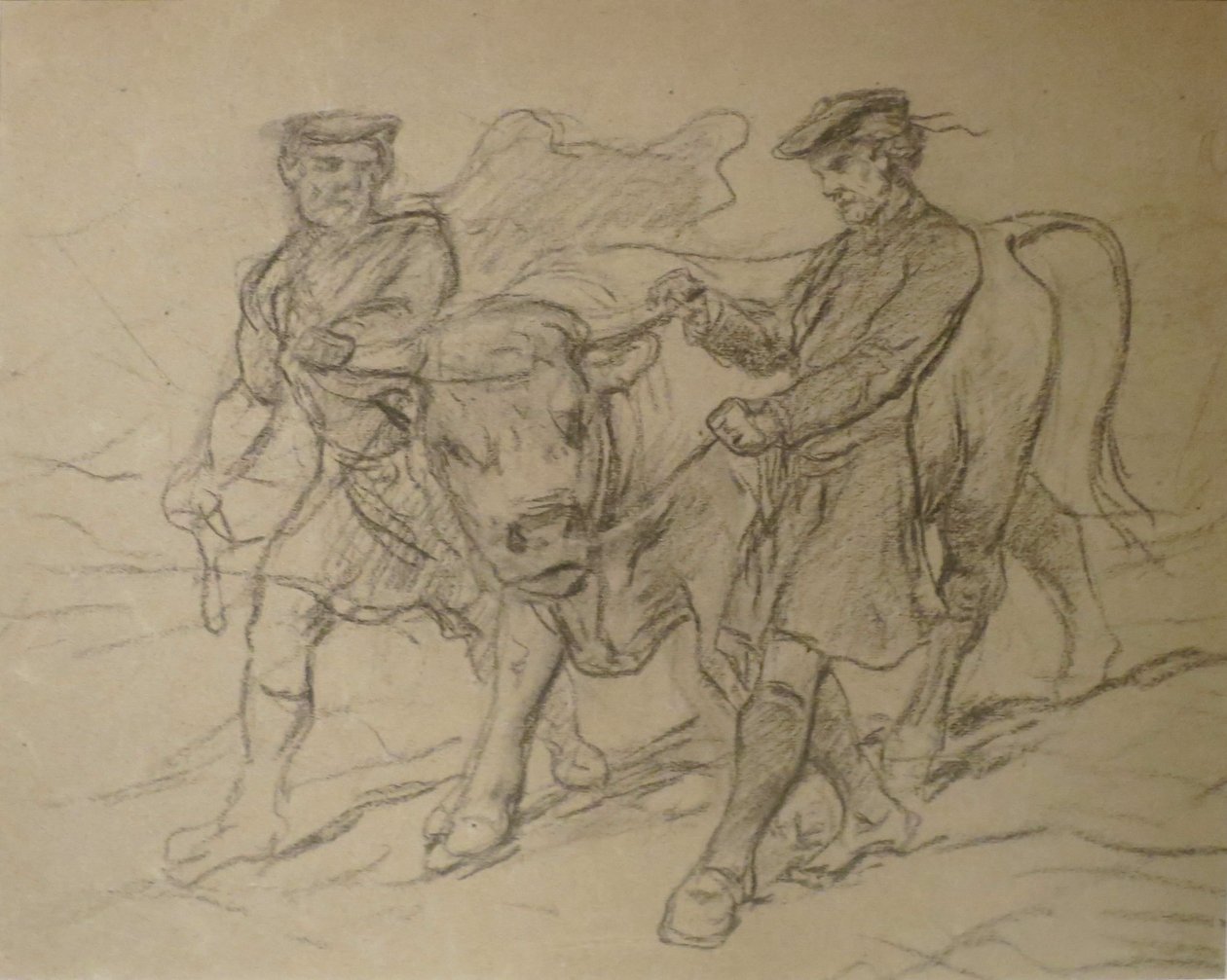 Deux hommes avec un taureau par Rosa Bonheur, craie noire, Columbus Museum of Art - Rosa Bonheur