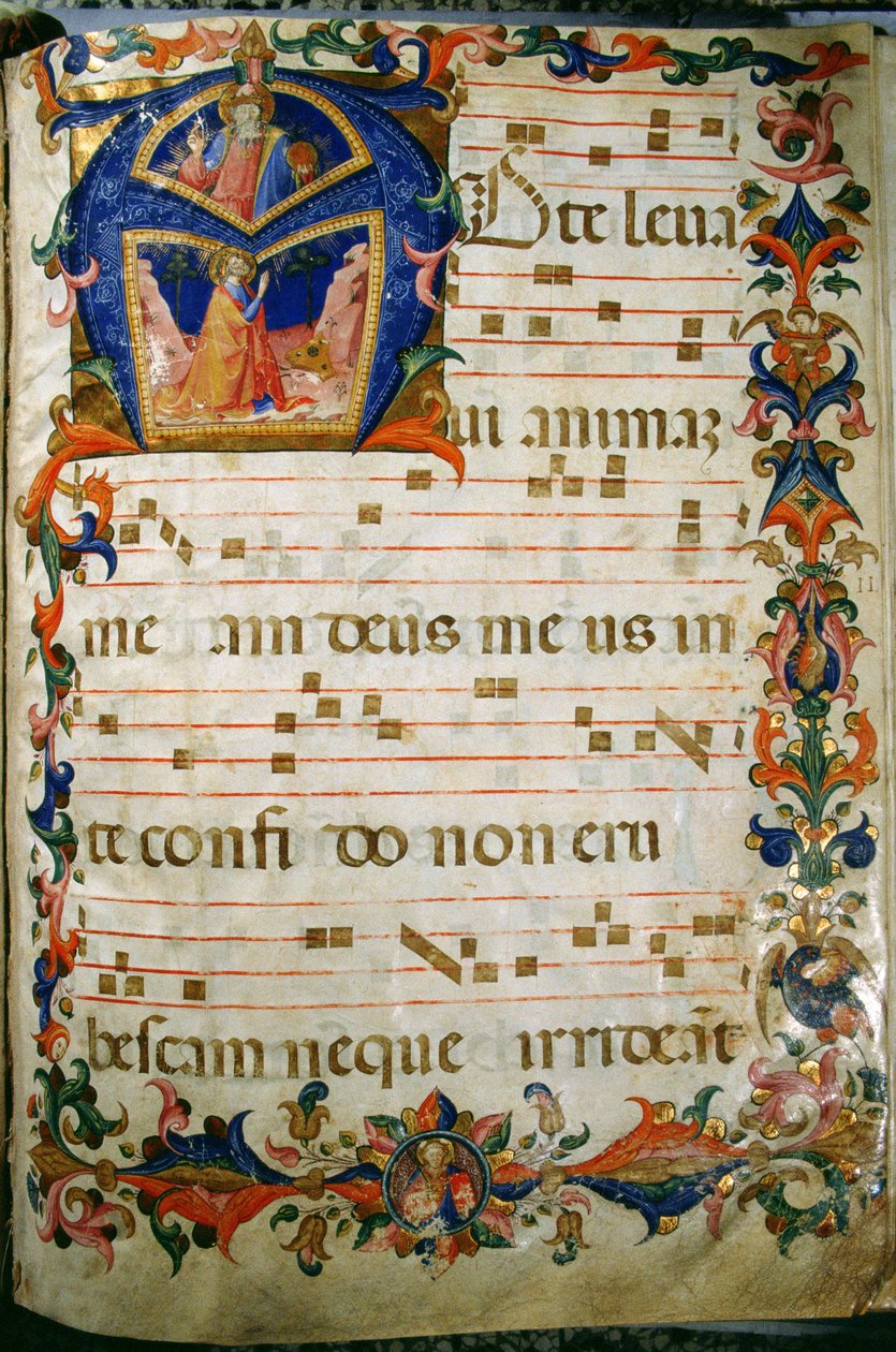 Corale / Graduale no.5 Initiale historiée "A" représentant le roi David et Dieu le Père - Rossello Franchi
