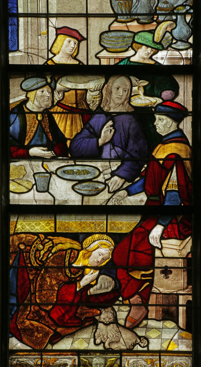 Vitrail représentant Sainte Marie-Madeleine lavant les pieds du Christ, 1500-10 - Rouen School