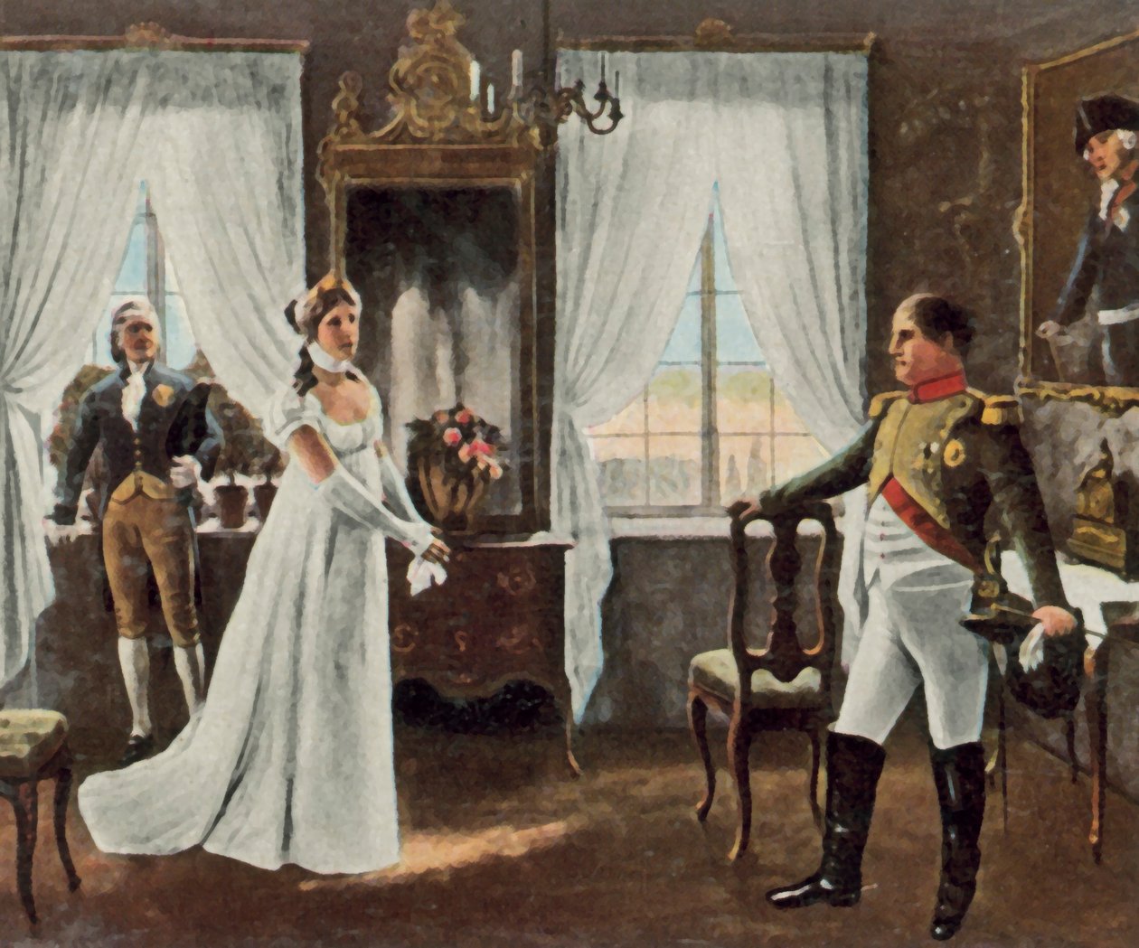 Rencontre de la reine Louise avec Napoléon Ier à Tilsit, 6 juillet 1807 (lithographie couleur agrandie) - Rudolf Eichstaedt