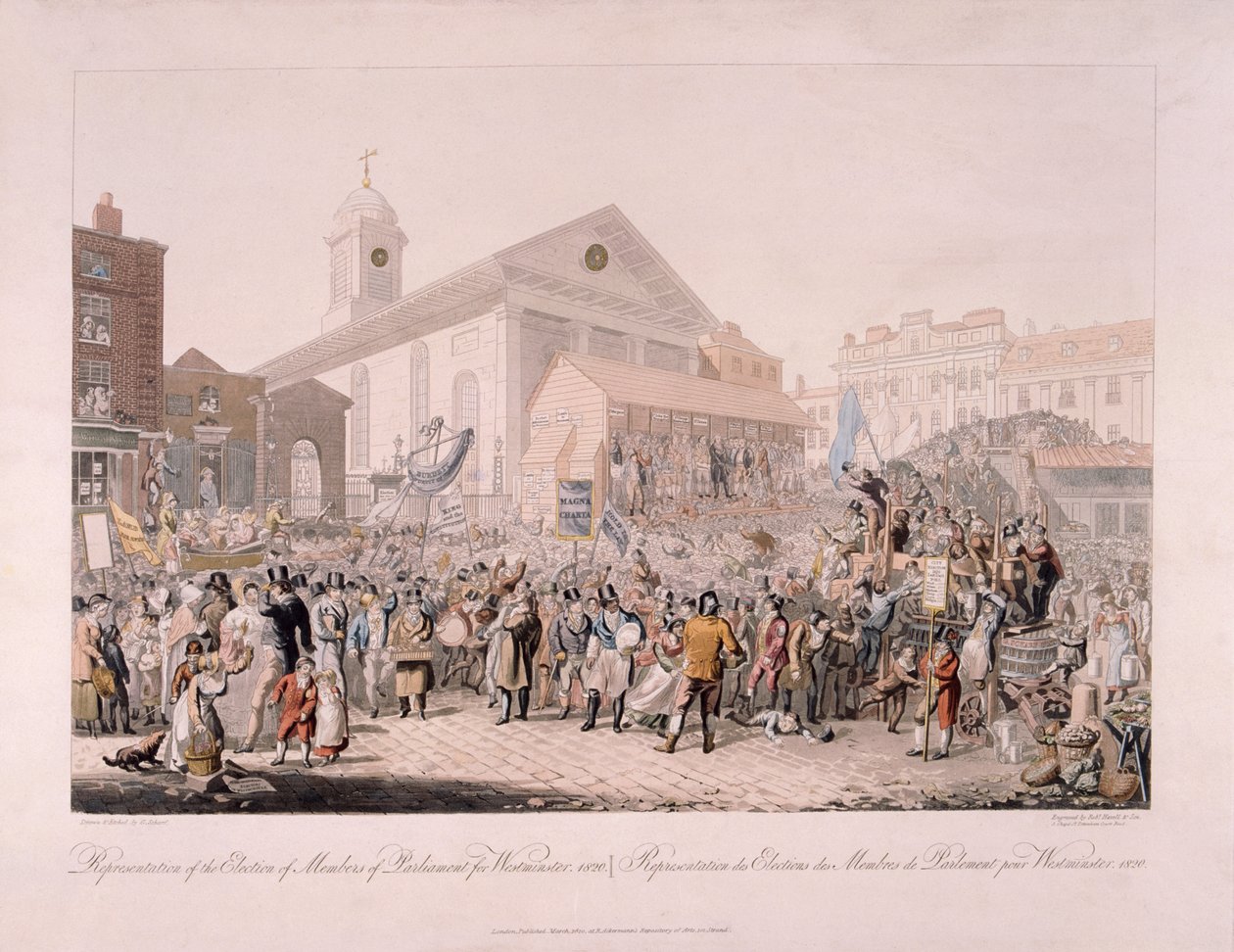 Élection à Covent Garden, Londres, 1818 - Rudolph Ackermann