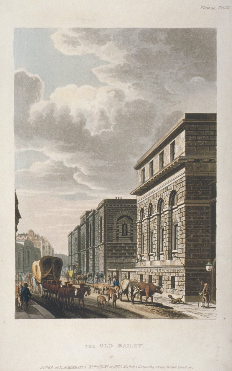 Vue de Old Bailey, regardant vers le nord, City de Londres - Rudolph Ackermann