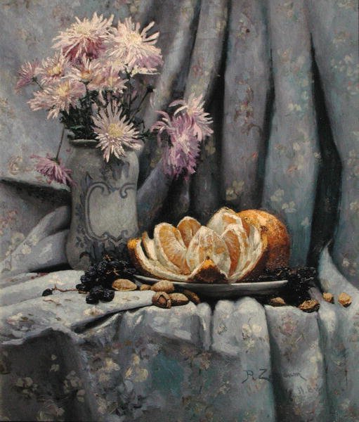 Chrysanthèmes et une Orange Ouverte - Rufus Fairchild Zogbaum