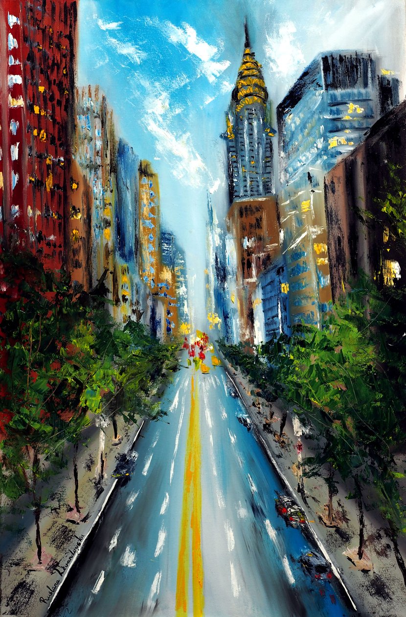 Manhattan Street New York, 2022 (huile sur toile) - Ruslana Levandovska