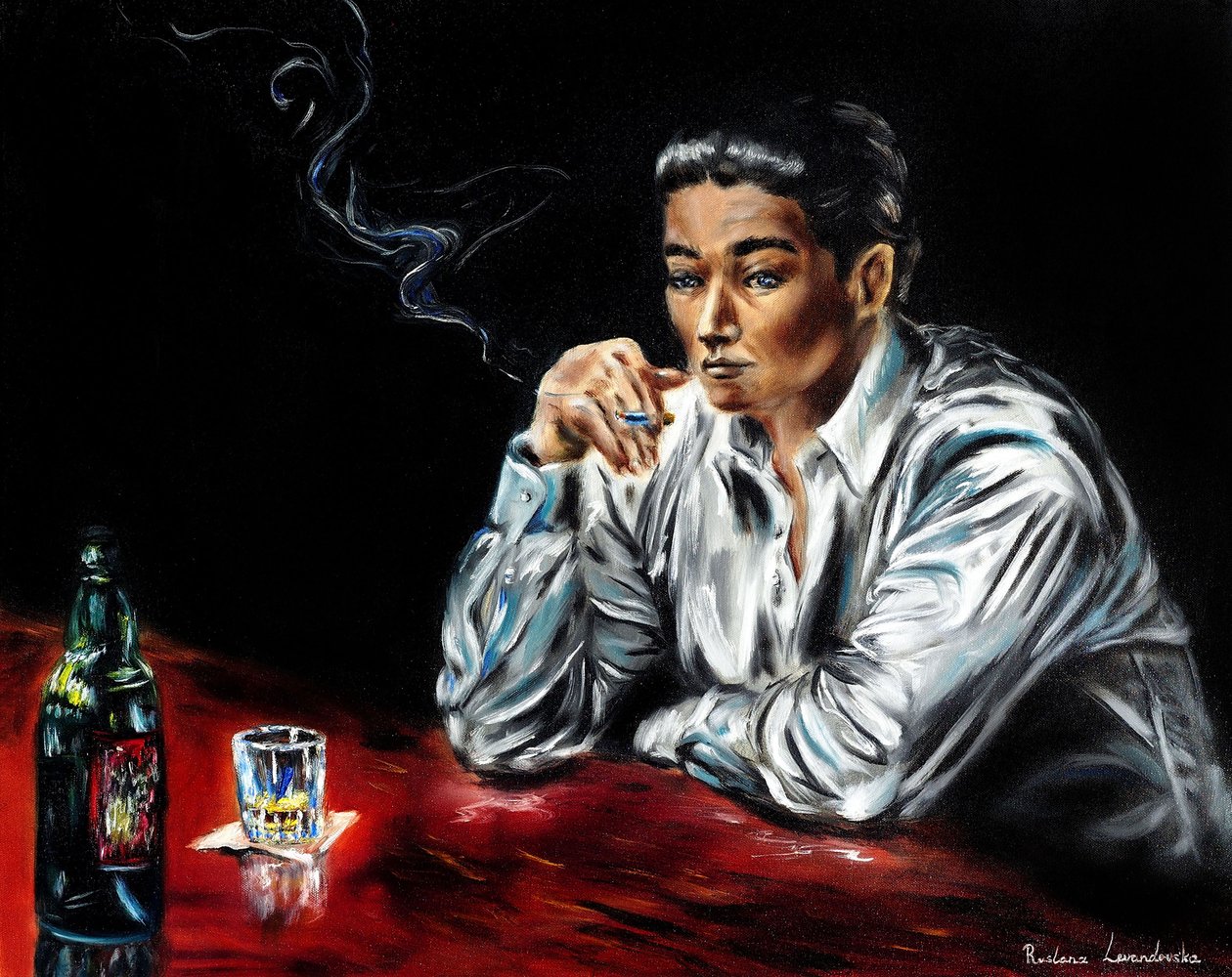 Mystère au bar, 2024 (huile sur toile) - Ruslana Levandovska