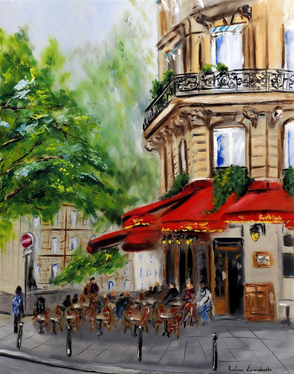 Paris Corner Cafe - avec ornements dorés, 2023 (huile sur toile) - Ruslana Levandovska