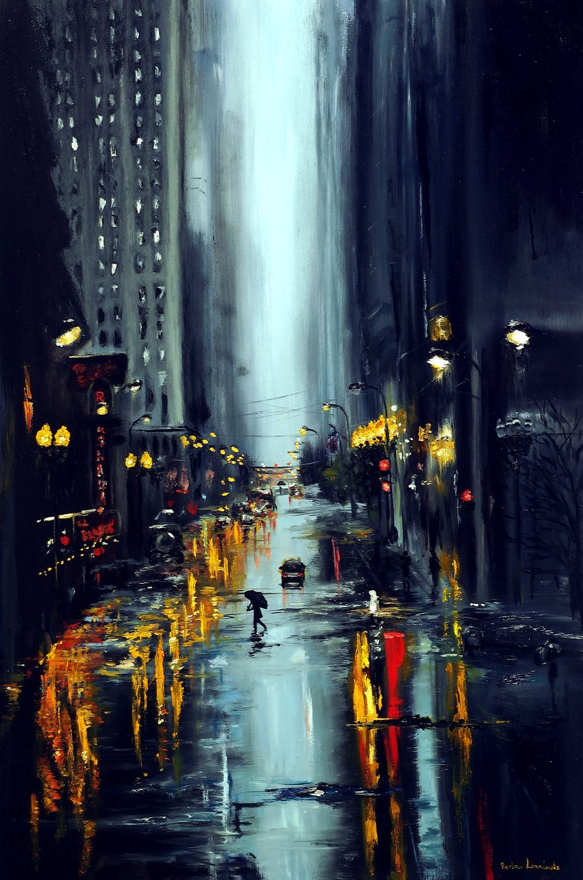 Les lumières qui brillent à New York, 2025 (huile sur toile) - Ruslana Levandovska