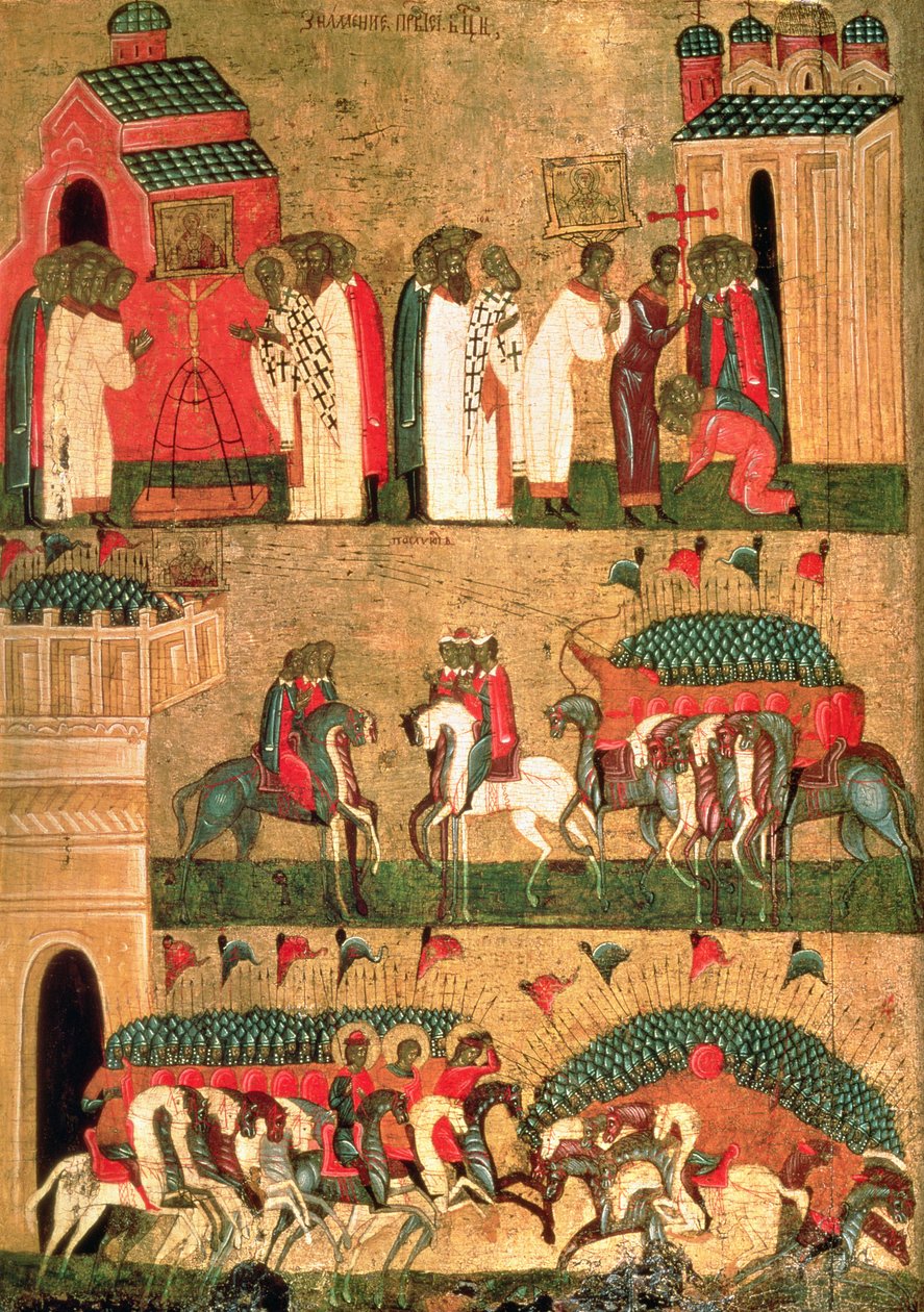 Bataille des Novgorodiens avec les Souzdalites, école de Novgorod, milieu du 15e siècle - Russian School