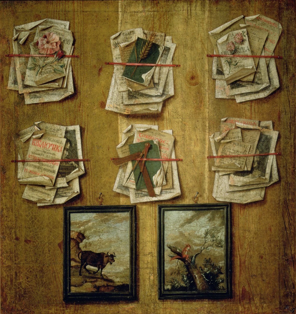 Nature morte avec feuilles de livre et images, 1783 - Russian School