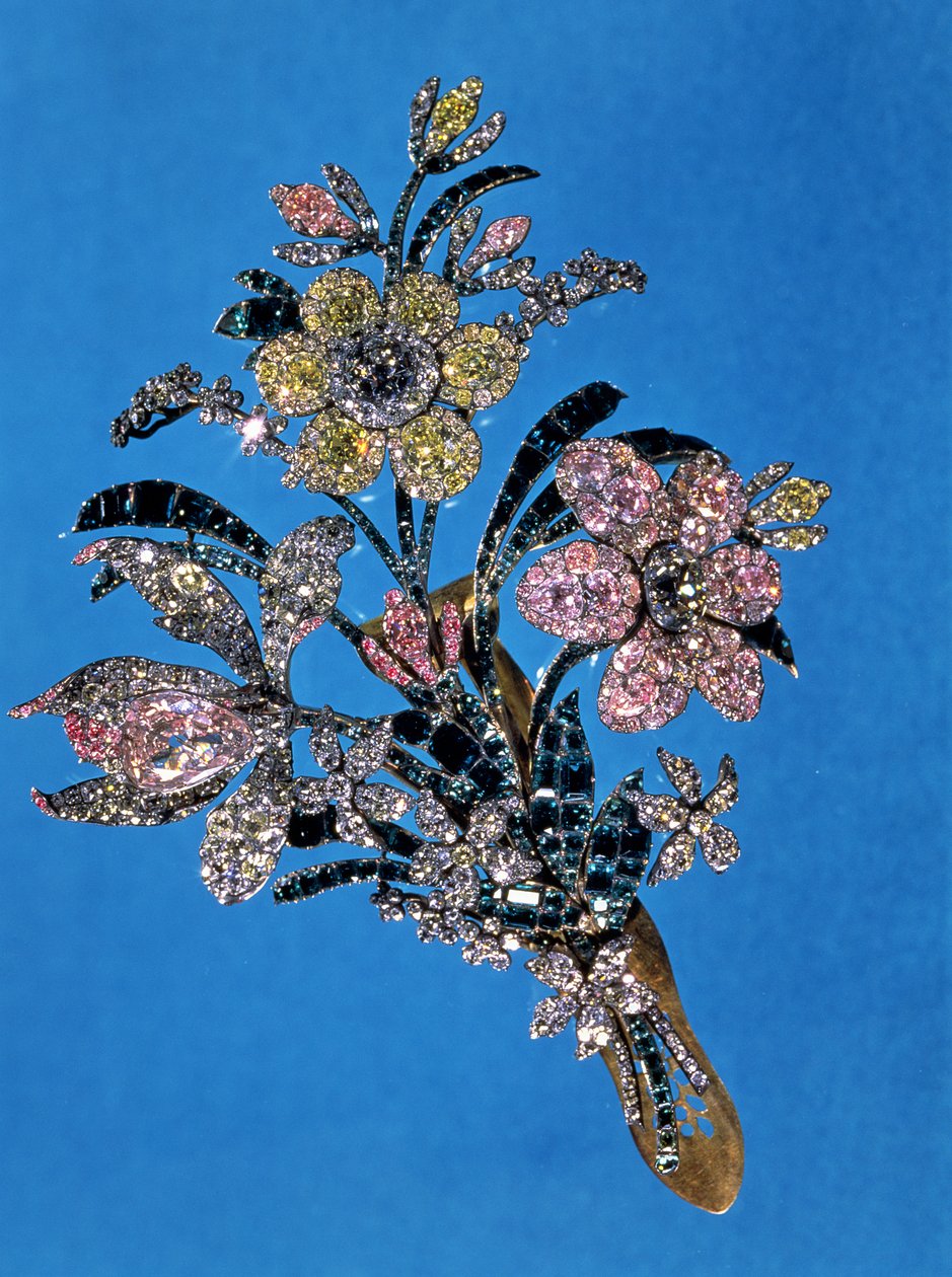 Broche en forme de grand bouquet avec diamants taille brillant et émeraudes, vers 1760 - Russian School