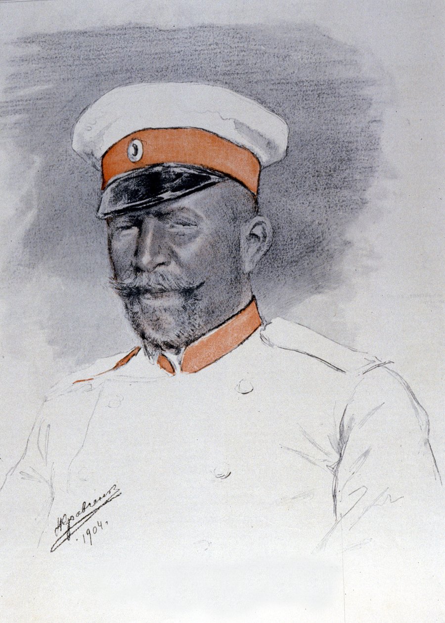 Général Anatoli Stoessel Commandant de Port Arthur Square, Pastel de Kraftshenko - Russian School