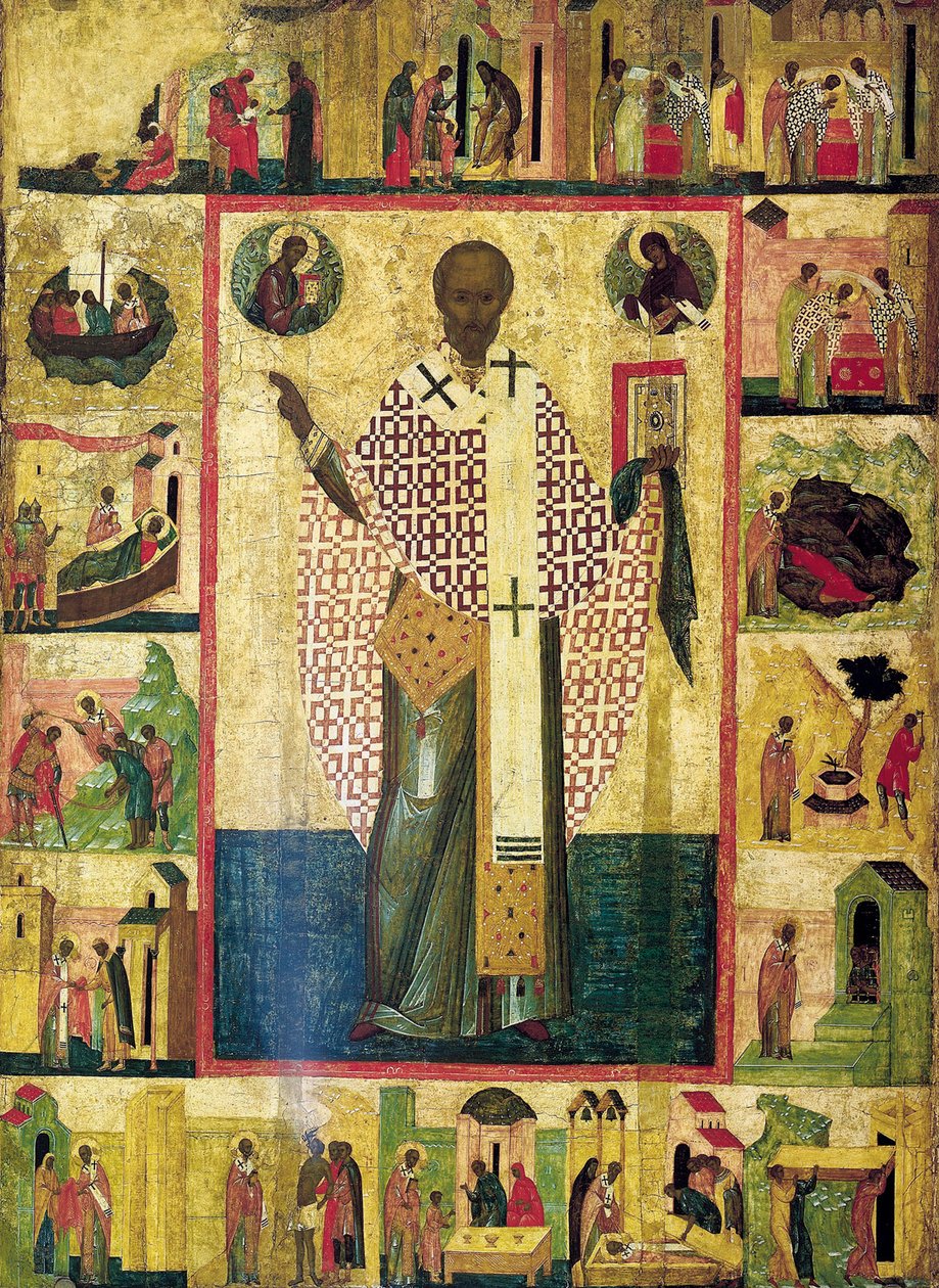 Saint Nicolas de Zaraisk avec des scènes de sa vie, début du 16e siècle - Russian icon.