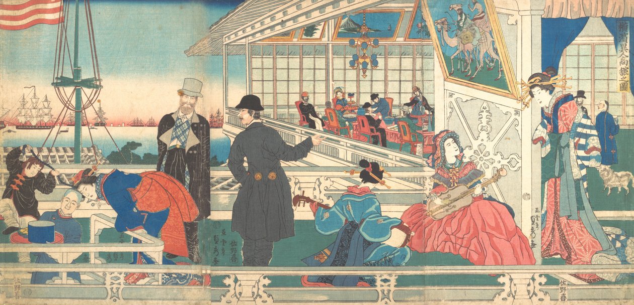 Maison des marchands étrangers à Yokohama, 9e mois, 1861 - Sadahide Utagawa