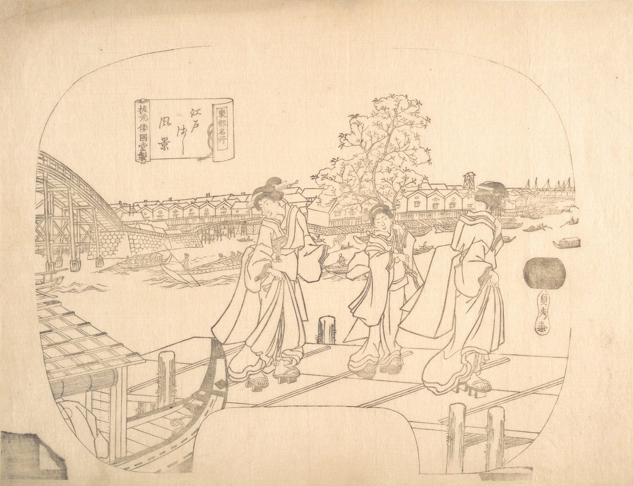 Épreuve de gravure sur bois pour éventail, XIXe siècle - Sadahide Utagawa