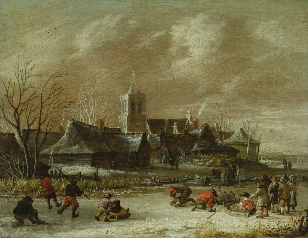 Ville en hiver avec des patineurs - Salomon Rombouts