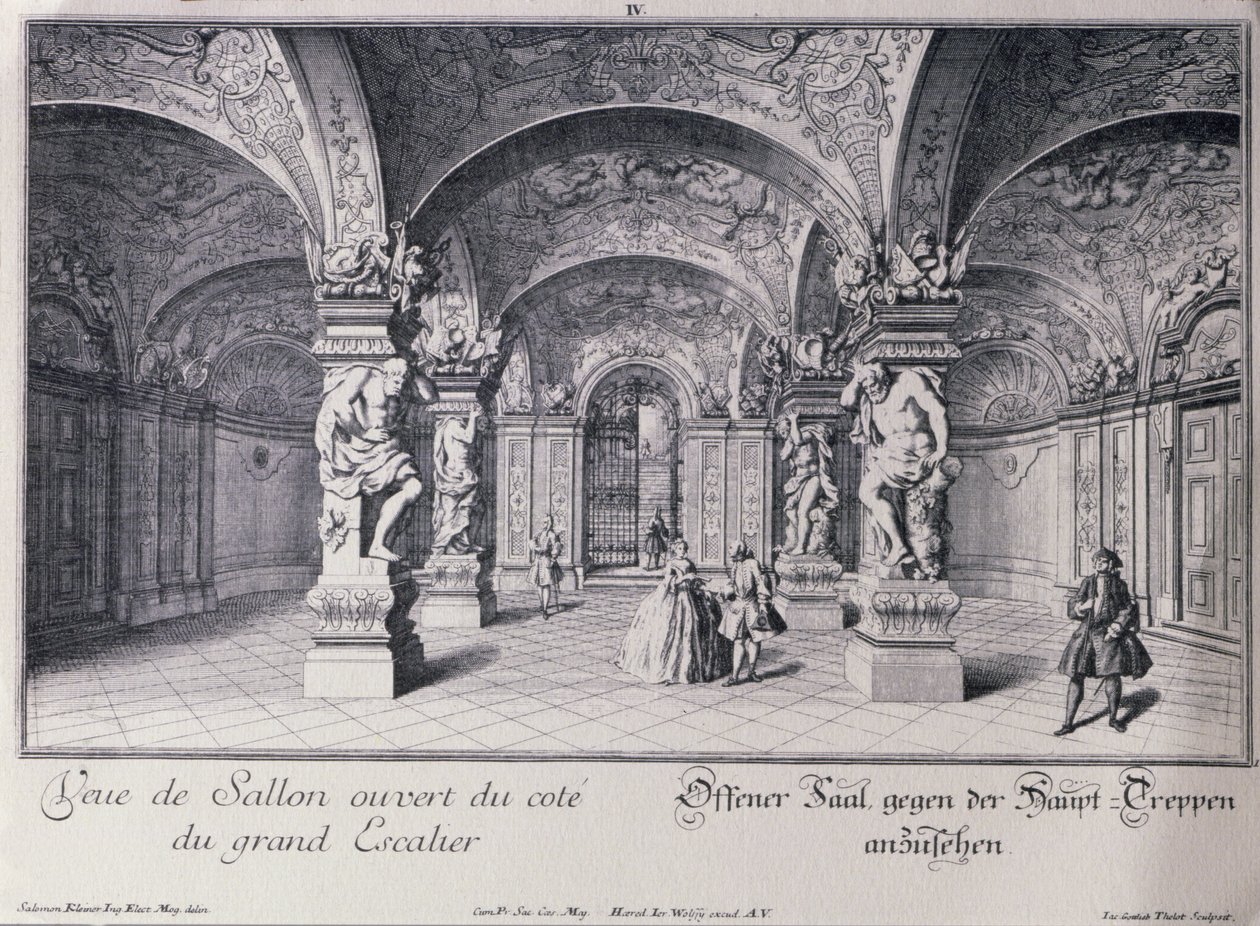 La salle (Sala Terrena) du Belvédère supérieur à Vienne commencée en 1721 par Johann Lukas von Hildebrandt, gravée par Thelot - Salomon after Kleiner