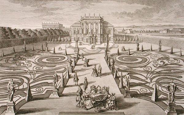 Maison et jardin autrichiens, gravé par Johann August Corvinus, publié vers 1730-40 - Salomon (after) Kleiner