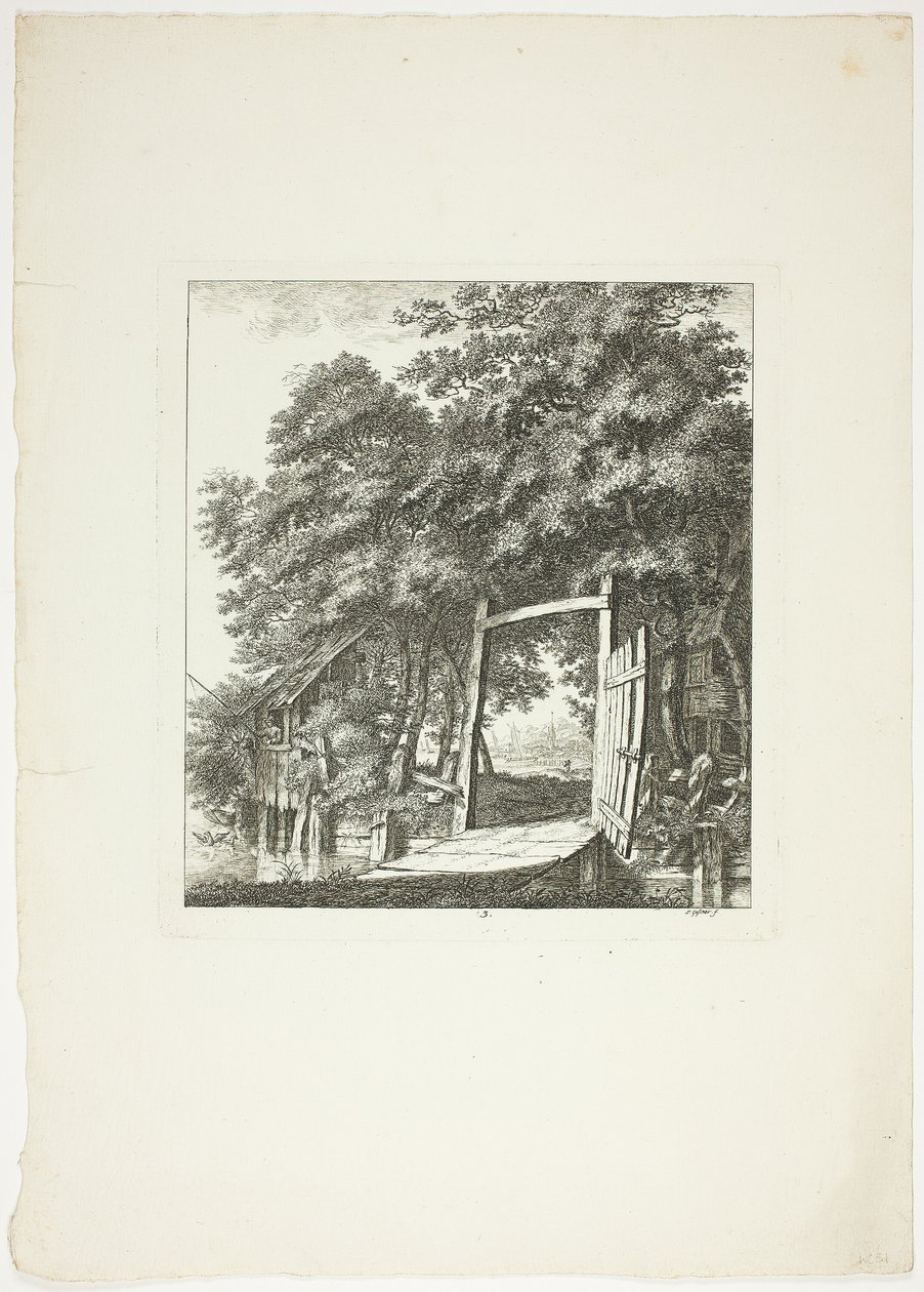 Pêche à la fenêtre, troisième planche de Paysages Dédiés à M. Warelet - Salomon Gessner