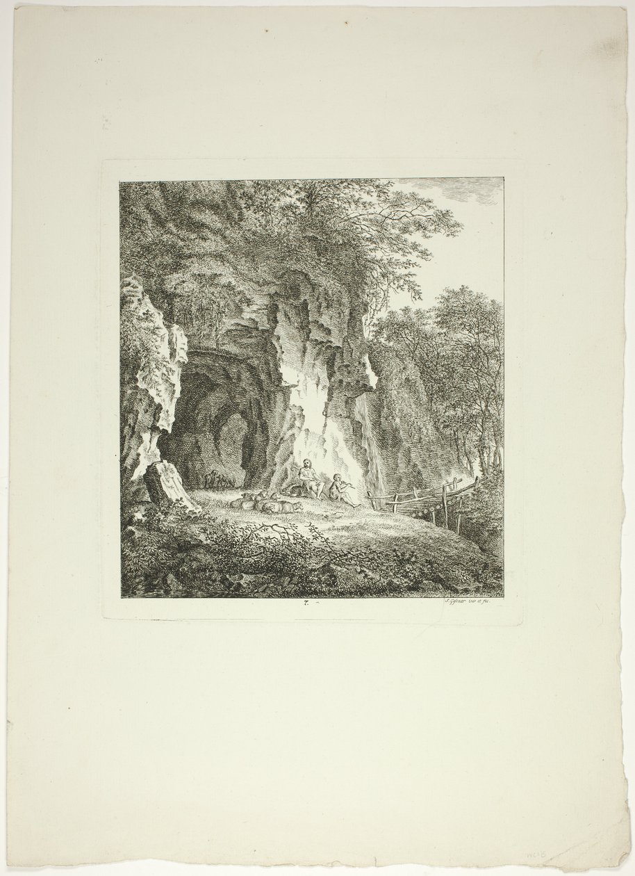 Bergers et moutons se reposant sous un pont, planche sept de Paysages Dédiés à M. Warelet - Salomon Gessner