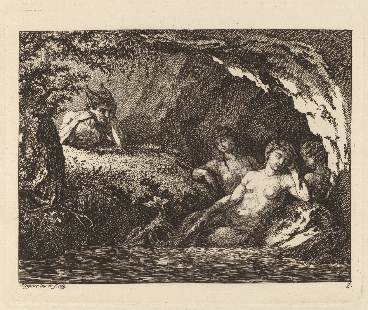 Trois lutins endormis avec un satyre - Salomon Gessner