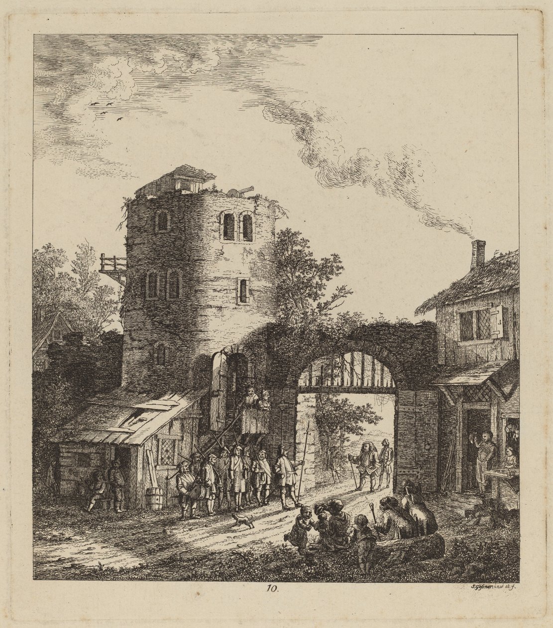 Villageois à la porte de la ville saluant un dignitaire - Salomon Gessner