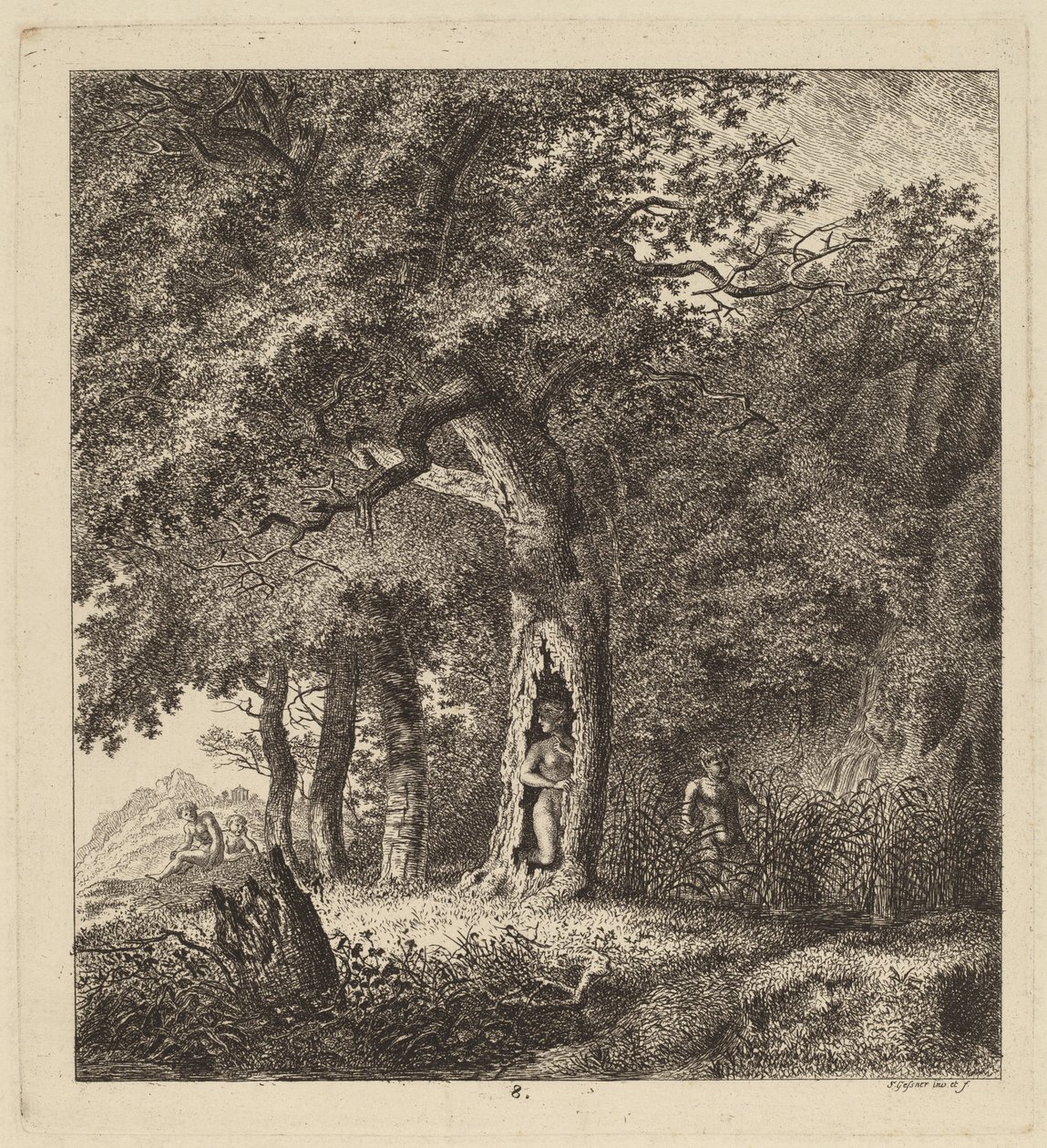 Paysage boisé avec une nymphe et un satyre - Salomon Gessner