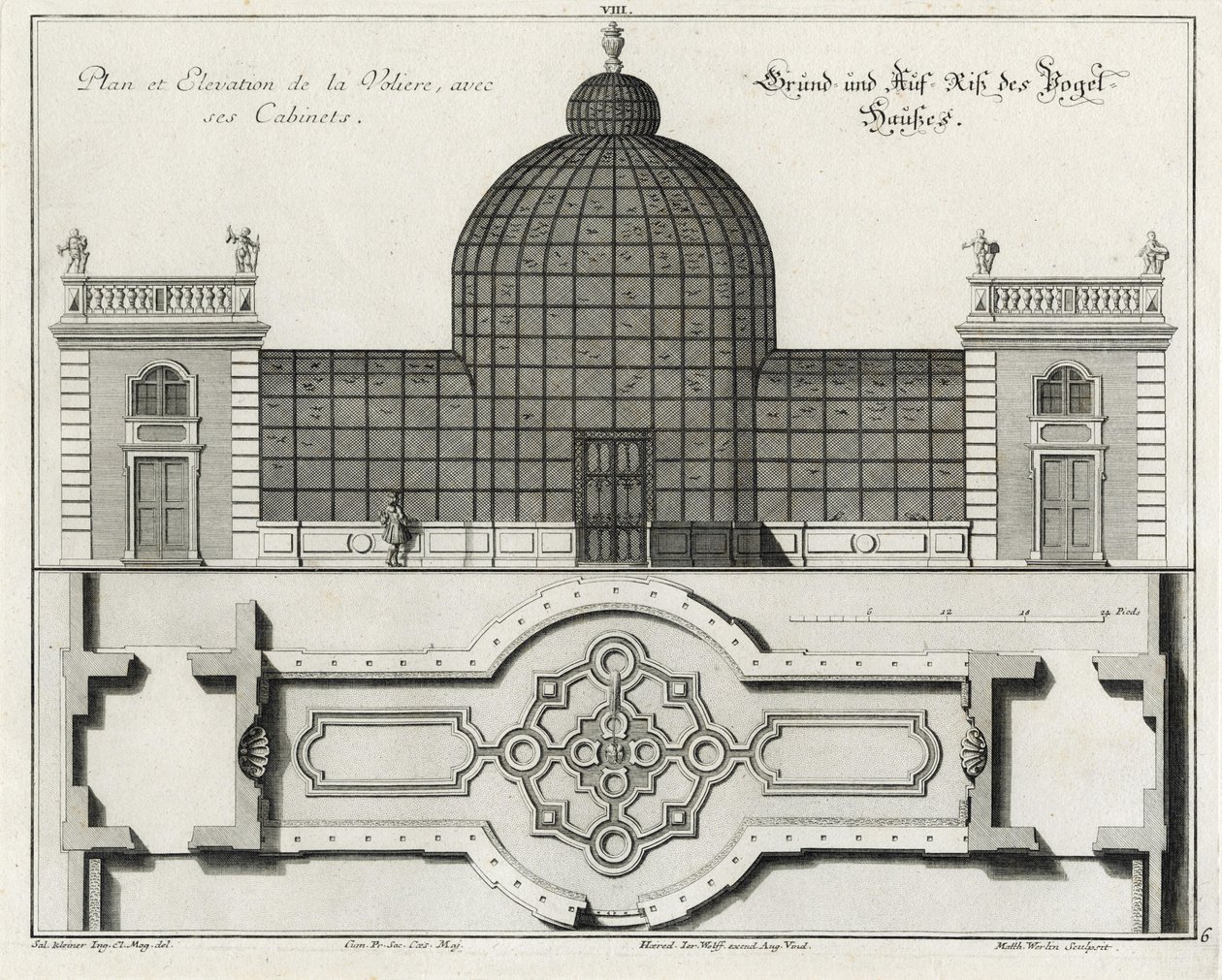Plan et élévation de la volière du "Petit Jardin - Salomon Kleiner