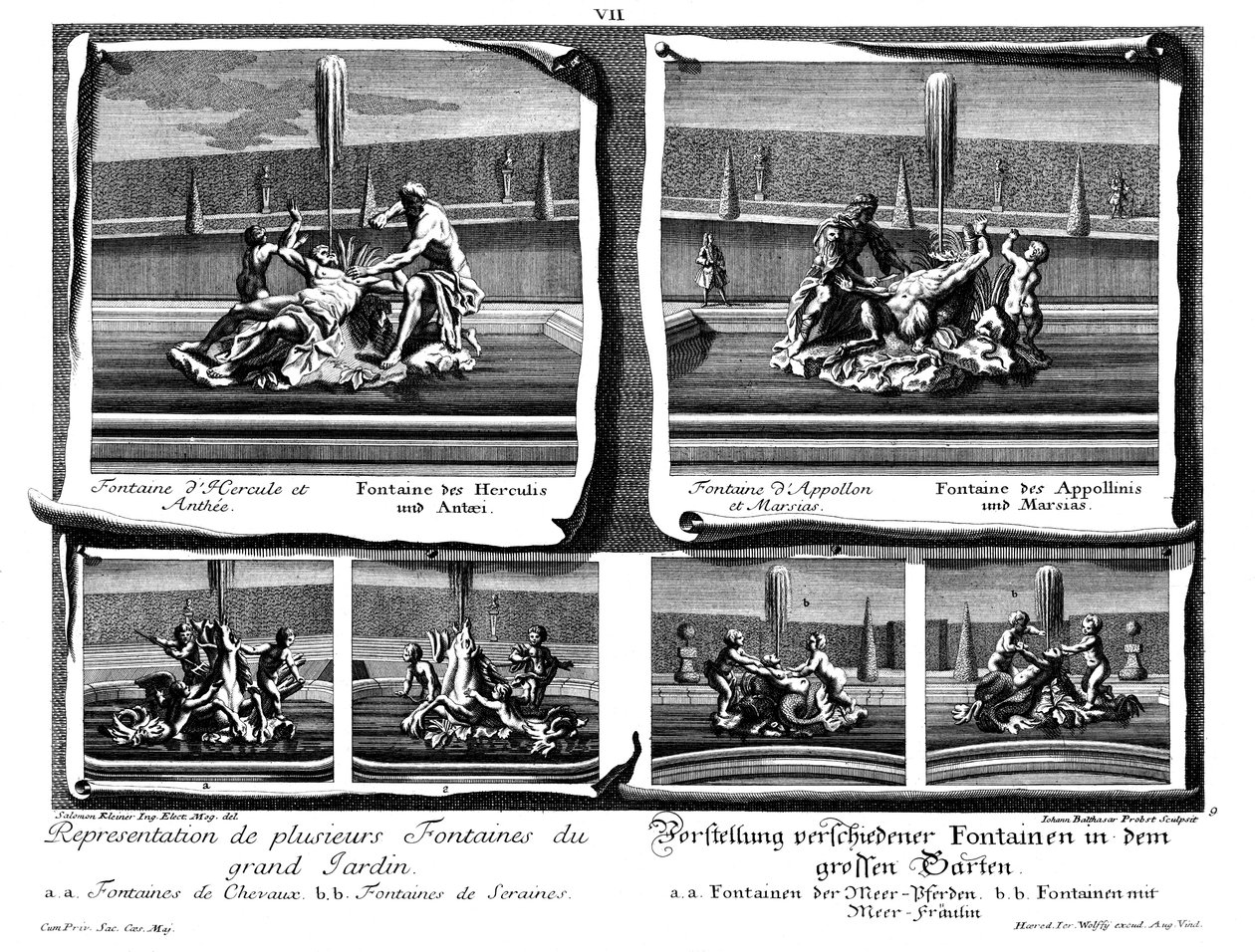 Six fontaines différentes du grand jardin - Salomon Kleiner