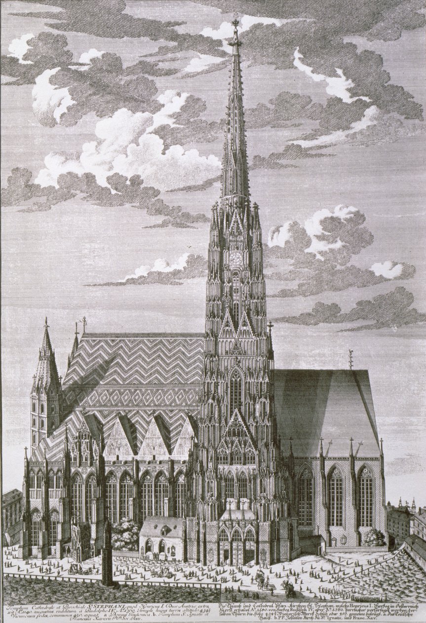 Vue de la cathédrale Saint-Étienne, Vienne, gravée par George-Daniel Heumann (1691-1759) - Salomon Kleiner