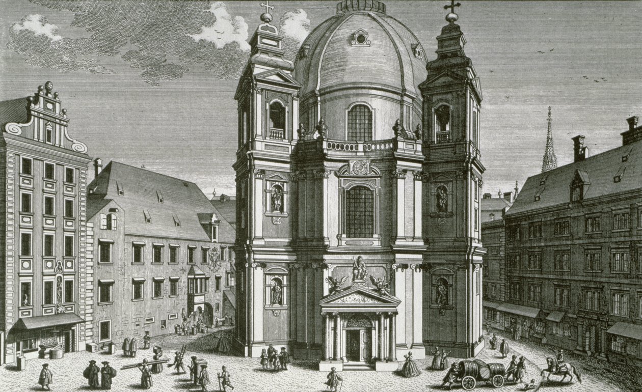 Vue de la Peterskirche, Vienne gravée par Johann Bernard Hattinger - Salomon Kleiner